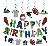 Football Birthday Party Decorations - 2pcs Football Happy Birthday Banner, 1pcs Football Banner Bunting Garlands, 6pcs Footballs Themed Hanging Swirls for Boys Game Day Rugby Party Ceiling Decor