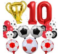 Football Birthday Party Decorations for Boys - Soccer Theme Red White 10th Birthday Decoration Supplies, Trophy Number 10 Foil Balloon for Football Lover School Sports Meeting Football Match