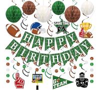 Football Birthday Party Decorations Pre-Strung Happy Birthday Banner Green Brown White Honeycomb Balls Football Themed Hanging Swirls Circle Dots Garland for Sport Football Birthdays Party Decor
