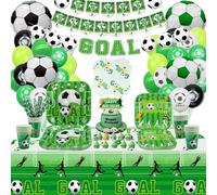 Football Birthday Party Supplies - Including HAPPY BIRTHDAY Banner, Football Favor Bags, Football Silicone Wristbands, Plates, Cups, Napkins, Tablecloth, Balloons - Serves 20