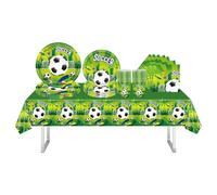 Football Birthday Party Tableware Set,69Pcs Football Theme Party Supplies Decorations,Plastic Table Cloth,Paper Plates Napkins and Cups for Kids Boys Birthday Sports World Cup Theme Parties Decor