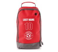 Football Boot Bags for Kids - Durable Personalised Sports Bag with Horizontal Name, Custom Logo & Number, Red