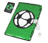 Football Boys Diary with Lock for Kids, Sequin Journal Notebook Writing Journal Lined Pages Notebook Side Pocket Design Set
