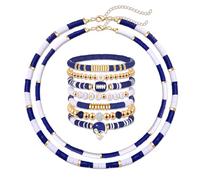 Football Bracelet Necklace for Women, Game Day Bracelet Stack, Football Accessories, Game Day Outfits, Red Black White Blue Heishi Choker Necklace Beaded Stretch Bracelets, Football Game Day Jewelry