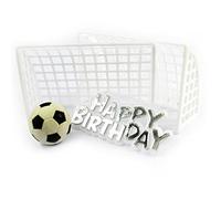 Football Cake Topper Set, Football Cake Decorations, Birthday Decorations, for Men, Goalposts & Silver Happy Birthday Motto, Pack of 4 - Anniversary House (BU191)