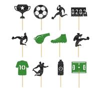 Football Cake Topper, Two-Dimensional Ball Party Accessories, Pack of 12 Sports Cupcake Flags for Dessert, Home Games, School Parties, Events, Birthday, Men, Children and