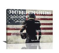 Football Canvas Wall Art Football Life Lessons Pictures Wall Decor American Flag Inspirational Sports Painting Prints Modern Artwork Decor for Boy Room Bathroom Bedroom Living Room Office 16"x12"