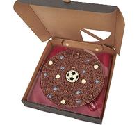Football Chocolate Pizza, Belgian Milk Chocolate with Milk Chocolate Curls and White Chocolate Rice Balls | The Gourmet Chocolate Pizza Co