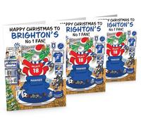 Football Christmas Card for Brighton Fans - Pack of 3 Cards - Santa Jumping Out of Chair to Support Team - Funny Rear of Card Showing Rudolph Supporting Rival Club - Large A5 - Made in UK