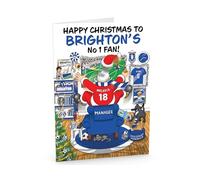 Football Christmas Card for Brighton Fans - Santa Jumping Out of Chair to Support Team - Funny Rear of Card Showing Rudolph Supporting Rival Club - Large A5 - Made in UK