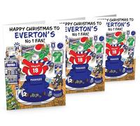 Football Christmas Card for Everton Fans - Pack of 3 Cards - Santa Jumping Out of Chair to Support Team - Funny Rear of Card Showing Rudolph Supporting Rival Club - Large A5 - Made in UK