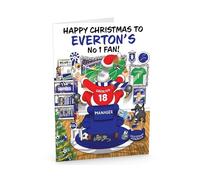 Football Christmas Card for Everton Fans - Santa Jumping Out of Chair to Support Team - Funny Rear of Card Showing Rudolph Supporting Rival Club - Large A5 - Made in UK