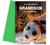 Football Christmas Card for Grandson - Football with Santa Hat - Soccer Grandson Xmas Card for Merry Christmas - 7x5 - Blank Inside
