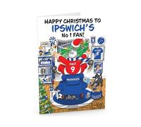Football Christmas Card for Ipswich Fans - Santa Jumping Out of Chair to Support Team - Funny Rear of Card Showing Rudolph Supporting Rival Club - Large A5 - Made in UK