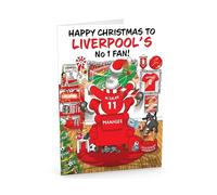 Football Christmas Card for Liverpool Fans - Santa Jumping Out of Chair to Support Team - Funny Rear of Card Showing Rudolph Supporting Rival Club - Large A5 - Made in UK