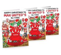 Football Christmas Card for Man Utd Fans - Pack of 3 Cards - Santa Jumping Out of Chair to Support Team - Funny Rear of Card Showing Rudolph Supporting Rival Club - Large A5 - Made in UK