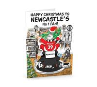 Football Christmas Card for Newcastle Fans - Santa Jumping Out of Chair to Support Team - Funny Rear of Card Showing Rudolph Supporting Rival Club - Large A5 - Made in UK