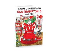 Football Christmas Card for Southampton Fans - Santa Jumping Out of Chair to Support Team - Funny Rear of Card Showing Rudolph Supporting Rival Club - Large A5 - Made in UK
