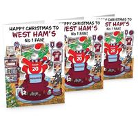 Football Christmas Card for West Ham Fans - Pack of 3 Cards - Santa Jumping Out of Chair to Support Team - Funny Rear of Card Showing Rudolph Supporting Rival Club - Large A5 - Made in UK