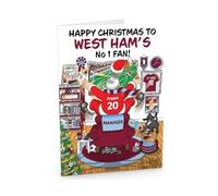 Football Christmas Card for West Ham Fans - Santa Jumping Out of Chair to Support Team - Funny Rear of Card Showing Rudolph Supporting Rival Club - Large A5 - Made in UK
