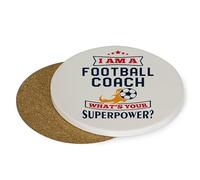 Football Coach Gift, I Am a Football Coach What's Your Superpower?, Best Coach Gift, Tableware, Coffee, Tea, Drink Coaster. (Round Ceramic Coaster)