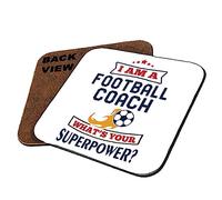 Football Coach Gift, I Am a Football Coach What's Your Superpower?, Best Coach Gift, Tableware, Coffee, Tea, Drink Coaster. (Square Shaped Coaster)