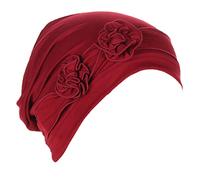 Football Costume Women's Ethnic Bohemian Flower Hair Cover Wrap Turban Headwear Turban Cap Pleated Hat Ear Warmers Men Running (Wine, One Size)