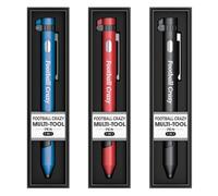 Football Crazy Personalised Multi-Tool Pen, 7-in-1 with Torch, Phone Holder, Stylus, Compass, and Screwdriver Set - Assorted Colours (Red, Blue, Black) - Black Ink