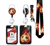 Football Design Lanyard with Retractable Badge Reel Energetic Soccer Detachable Neck Lanyard for ID Badge Keys USB Lightweight Multifunctional Organizer for Sports Fans Students Volunteer (Style A)