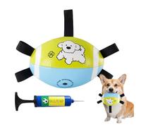 Football Dog Toy - 7.8 Inch Interactive Sports Ball with Straps | PU Leather Chew Teether for Small, Medium and Large Breeds, Puppy Gum Health