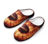 Football Exploding Fireball Cotton Slipper Anti-Skid Comfortable Cozy Plush Slippers Indoor House Closed Toe Shoes 11-12(42-43)