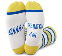 Football Fan Lounge Socks - Great Gift For Football Fans - 'Shhh! The Match Is On' (White/Blue/Yellow) One Size