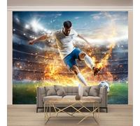 Football Field Non-Woven 3D Muralfootball Player Wallpaper Modern Art Photo Wall Murals 400X280Cm (Wxh), for Bedroom Living Room Tv Backdrop Hallway Hall Lounge
