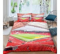 Football Field Single Duvet Cover Set 3D Print Green Lawn Bedding Single Bed Set Ultra Soft Microfiber Quilt Cover 135x200 cm with 2 Pillowcases 50x75 cm with Zipper for Bedroom D-81