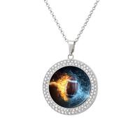 Football Fire Ice Ball Womens Diamond Necklace Alloy Pattern Pendant Fashion Necklace for Anniversary Valentines Christmas One Size