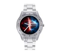 Football Fire US Flag Men's Watches Analog Quartz Wrist Watch | Stainless Steel Band,Wristwatches,for Men Gift,Fashion,for Business Work Office