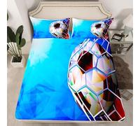 Football Fitted Sheet Super King Size Teenage Boy 3D Fitted Sheets Deep Pocket 12 inch 30 cm Bottom Sheet Ultra Soft Microfibre Bedding Set with 2 Pillowcases a.7367