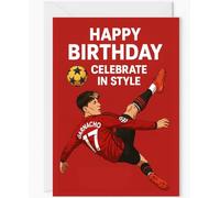 Football Garnacho Birthday Card - Manchester United-Themed with Garbacho Design - Red A5 Soccer Celebration Greeting Card
