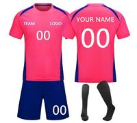 Football Gifts for Boys,Personalised Football Kit for Men/Women/Kids with Your Name and Number，Customizable Football Training Shirts Shorts and Socks Set,England Football Shirt Pink