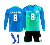 Football Gifts for Boys Personalized Football Jersey Long Sleeve T Shirt Mens Kids Jersey Sets Football Kits for Kids Custom Soccer Jersey Long Sleeve Sets Kids and Adults