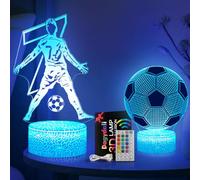 Football Gifts for Boys - Ronaldo Lamp (2 Patterns), 3D LED 16 Color Dimmable USB/Battery Powered Football Night Light with Remote Control and Smart Touch for Boys Room Decor Party Birthday Christmas