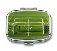 Football Goal Post Sports Area Pill Box, 2 Compartment Medicine Pill Case, Portable Pill Organizer for Pocket Or Purse Decorative Metal Medicine Vitamin Organizer