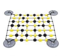 Football Goalkeeper Rebounder Deflector, Portable Floor Trainer | EVA floats and nylon ropes create varied deflections; includes storage bag, water bags and ground fixing accessories.