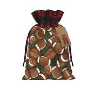 Football Green Printed Gift Bags with Drawstring - Christmas Party Holiday Sacks - Festive Pouches for Goodie, Treats