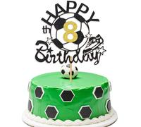 Football Happy 8th Birthday Cake Topper, Glitter Gold Number 8 Soccer Cake Toppers Decoration for Kids Boys’ Sports Theme Party Supplies