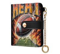 Football Heat Dark Orange Pattern Small Women Wallet Leather RFID Blocking Bifold Compact Card Holder with Coin Pocket Zipper Purse for Girls Ladies Women