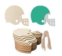 Football Helmet Shape Wooden Tag Hanging Wood Cutout Slices Wooden Present Tags with Twine for Locker Room Football Theme Sports Hanging Holiday Birthday Party Decoration 20 Pcs