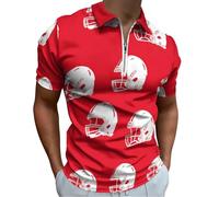 Football Helmet U.S.A. Men's Short Sleeve Polo Shirts Casual Zippered Golf Shirt Slim Fit T-Shirt Tops 2XL