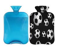 Football Hot Water Bottle with Fluffy Cover,2L Large Capacity,Black White Football Bottle Water Bag for Cosy Nights Relief Pain Back Neck and Shoulders