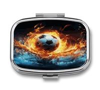Football in Fire and Water Pill Box Medicine Pill Organizer Small Pill Case Travel Pill Container Portable Pill Case for Pocket 2 Compartment Pill Holder Pill Boxes for Travel